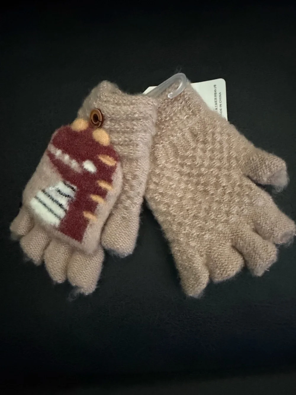 Cute Dinosaur Fingerless Gloves - Pink & Yellow